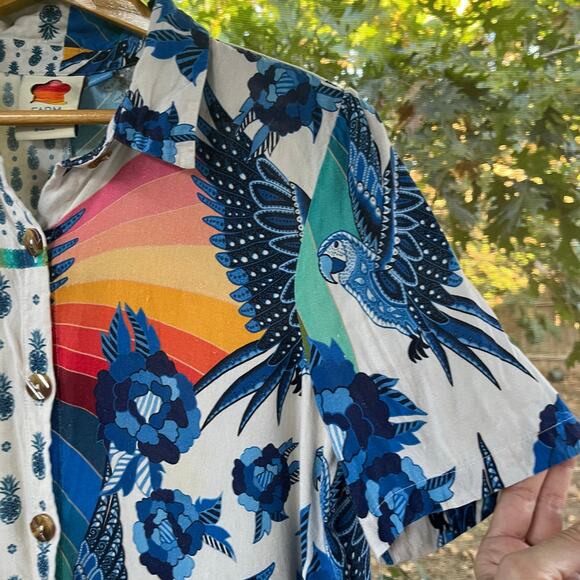 Farm Rio For Anthropologie Women's Colorful Tropical Print Top Size M - Picture 6 of 10
